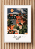 Hygge & Fika — Moonlit Copenhagen Rooftop Night Art Print